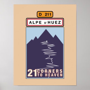 AFFICHE ALPE D'HUEZ 21 COINS