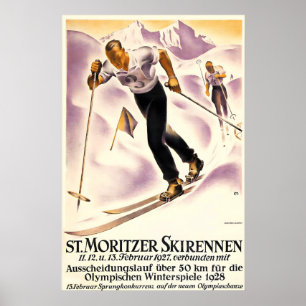 Affiche Alpes Ski de fond Saint Moritz
