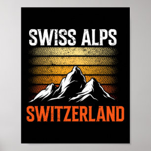Affiche Alpes suisses ski vintage montagnes Suisse So