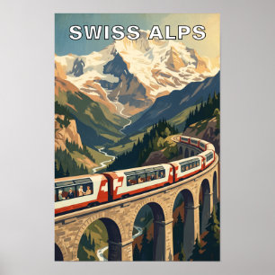 Affiche Alpes suisses Suisse Voyage en train vintage