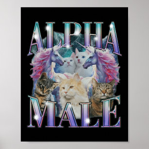 Affiche Alpha Homme Unicorne Chat Ironique Vintage