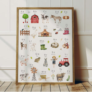 Affiche Alphabet ABC Animaux de la Ferme Décoratio
