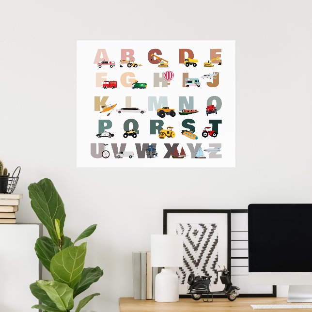 Affiche Alphabet ABC Camions de Transport, Véhicules Migno (Bureau à domicile)