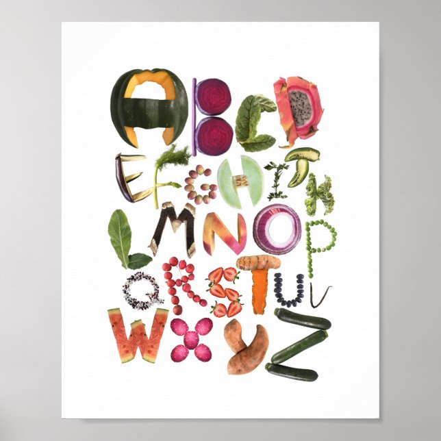 Affiche Alphabet Alimentation Art avec fruits et légumes - (Devant)