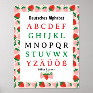 Affiche Alphabet allemand aux fraises Apprentissage sucré 