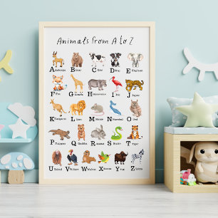 Affiche Alphabet Animal A - Z Enfants Pépinière éducative