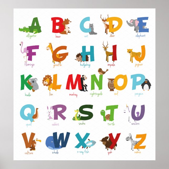 Affiche Alphabet animal illustré (Devant)