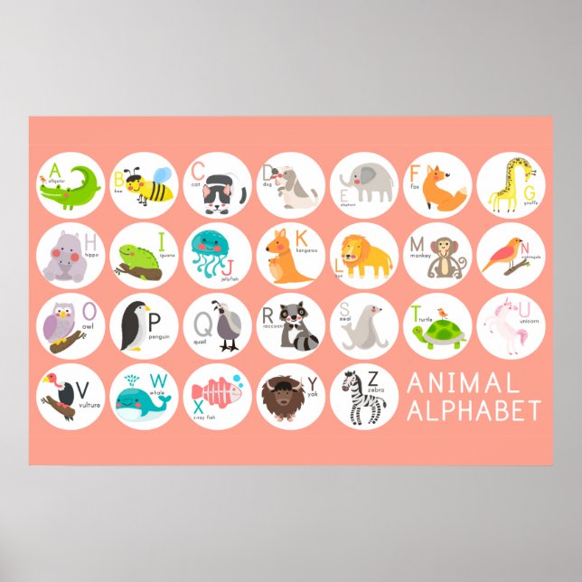 Affiche Alphabet animal mignon (Devant)