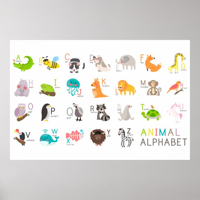 Affiche Alphabet animal mignon (Devant)