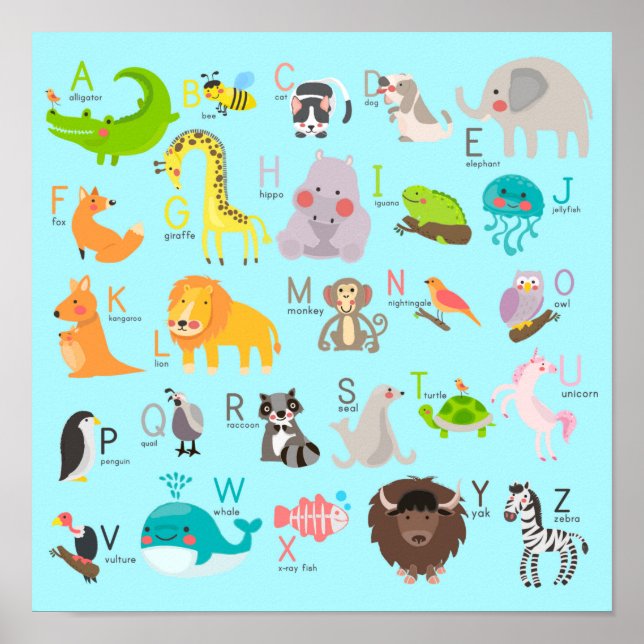 Affiche Alphabet animal mignon (Devant)