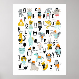 Affiche Alphabet animal mignon Certains Ont Des Casquett