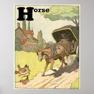 Affiche Alphabet Animalier Cheval au Trot