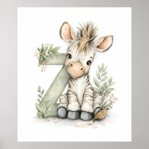 Affiche Alphabet Animaux Bébés Aquarelle Mignons Zèbre