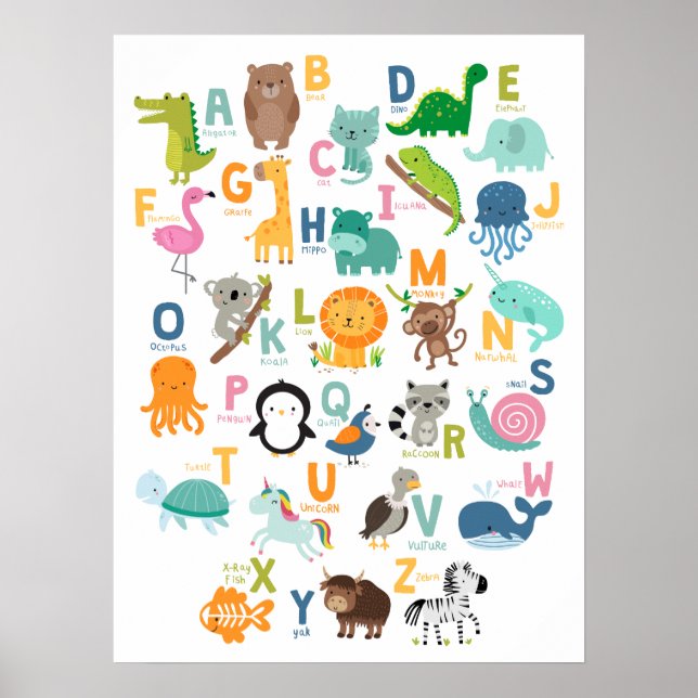 Affiche Alphabet Animaux Enfants Crèche Maison École Salle (Devant)