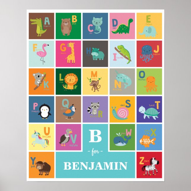 Affiche Alphabet Animaux Enfants Crèche Salle de Jeux Écol (Devant)