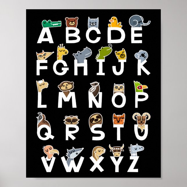Affiche Alphabet Apprentissage Enfants Animaux ABC (Devant)