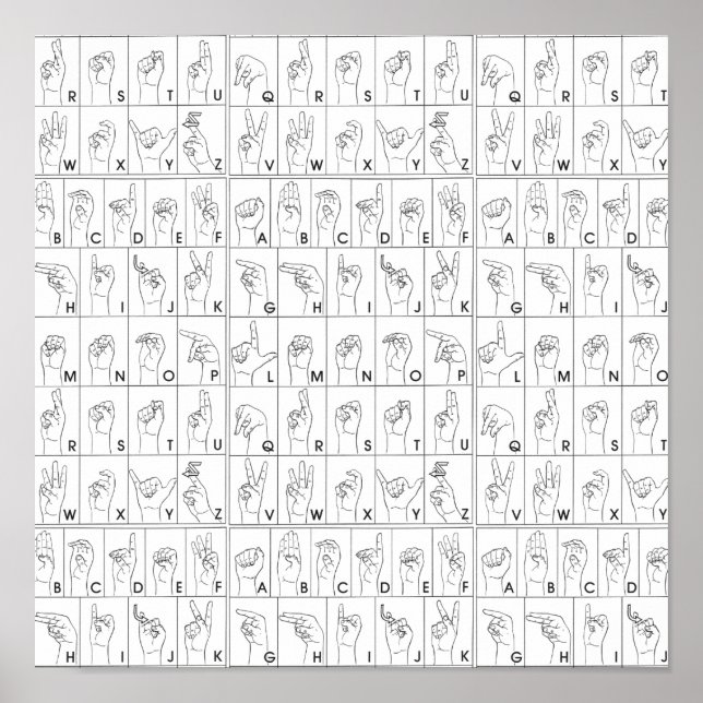 Affiche Alphabet ASL American Sign Language Alphabet A à Z (Devant)