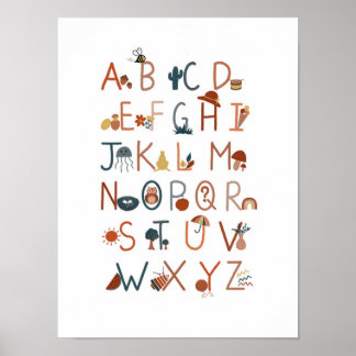 Affiche alphabet boho, décoration murale, affiche 