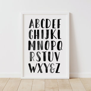 Affiche Alphabet d'aquarelle noire ABC Décor de pépinière