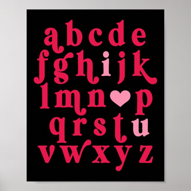 Affiche Alphabet de la Saint-Valentin Abc Je T'aime Profes (Devant)