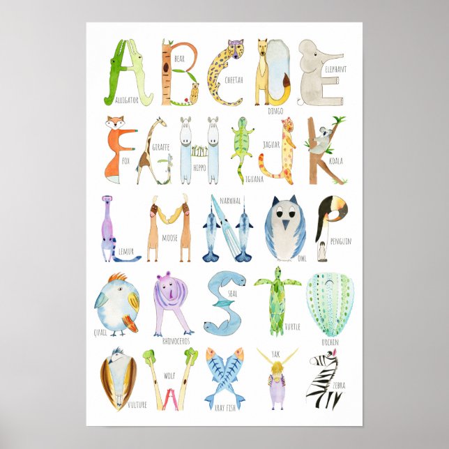Affiche Alphabet des Animaux - 33 x 48 cm (Devant)
