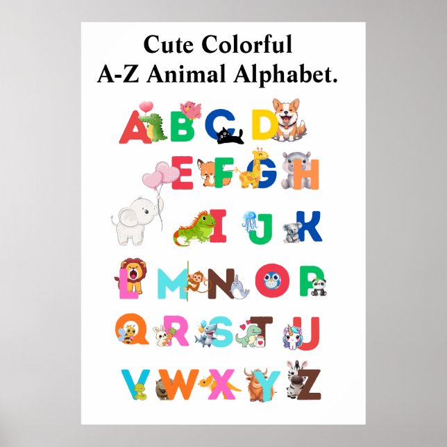 Affiche Alphabet des Animaux de A à Z – ABC Mignon et Colo (Devant)