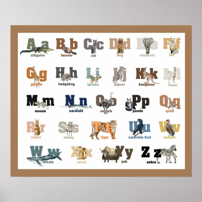 Affiche Alphabet des Animaux  Nourrissons et Enfants 24 x  (Devant)