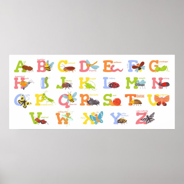 Affiche Alphabet d'insectes mignon (Devant)