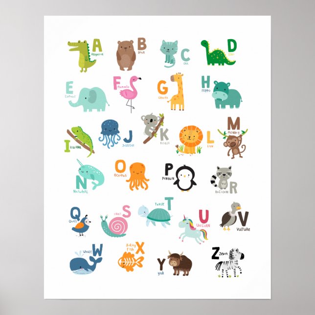 Affiche Alphabet Doodle Animalier (Devant)