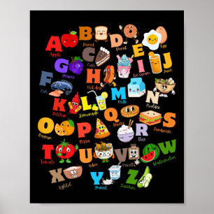 Affiche Alphabet drôle de fruits et de foodie pour la mate