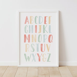 Affiche Alphabet en aquarelle arc-en-ciel Décor de salle d