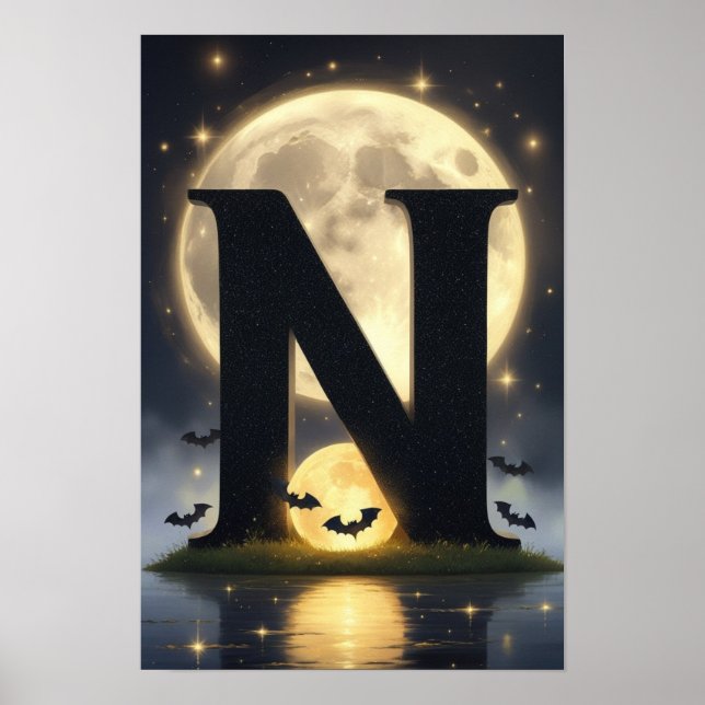 Affiche Alphabet Enfants Halloween ABC Lettre N (Devant)