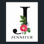 Affiche Alphabet Floral Personnalisé J Monogramme<br><div class="desc">Poster Floral Alphabet Personnalisé J Monogramme</div>