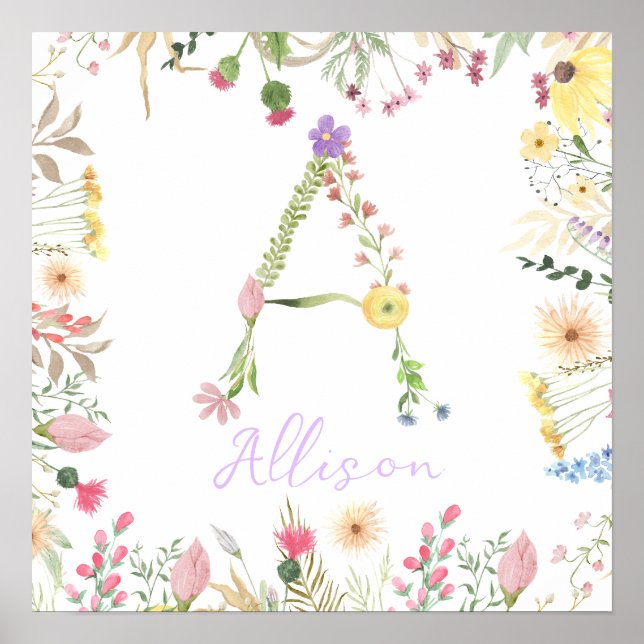 Affiche Alphabet floral personnalisé Pépinière initiale Im (Devant)