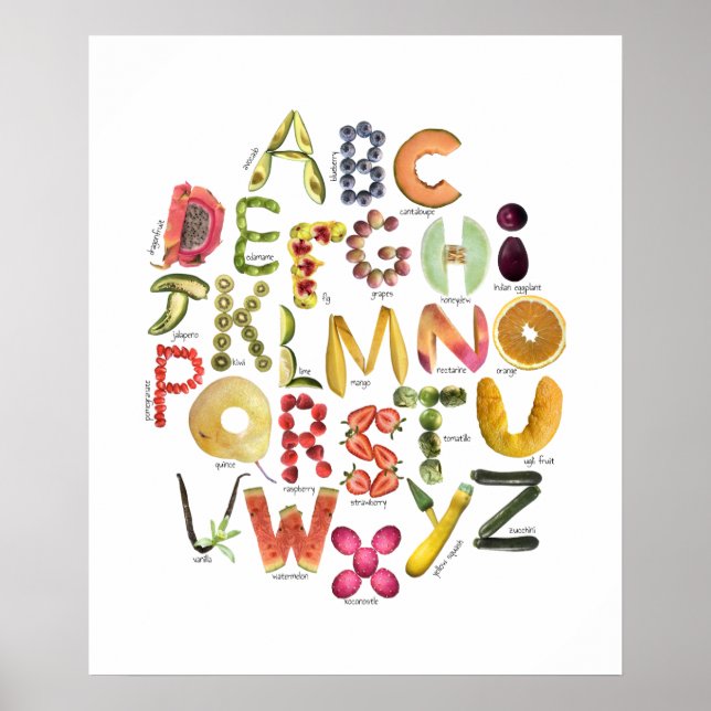 Affiche Alphabet Fruit Enfants ABC Nursey Food Thème (Devant)