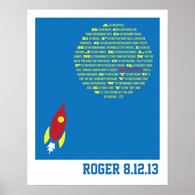 Affiche Alphabet Fusée pour Garçons Chambre & Cadeaux de N (Devant)
