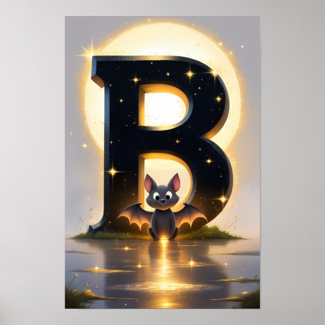 Affiche Alphabet Halloween Enfants ABC Lettre B (Devant)