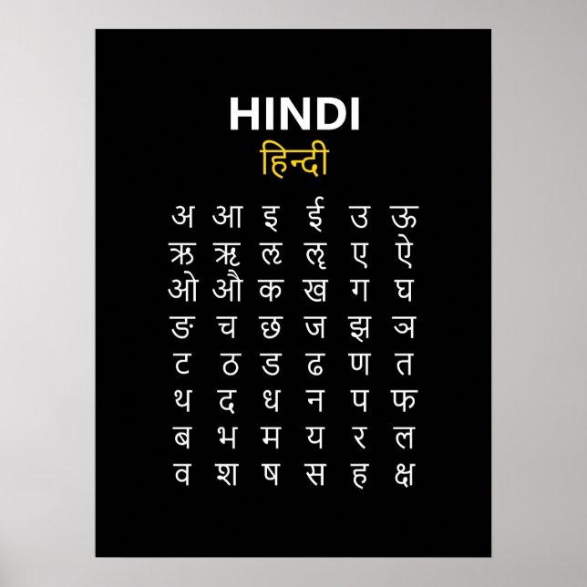 Affiche Alphabet Hindi अ–क्ष écriture devanagari (Devant)