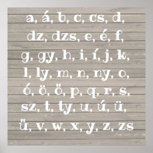 Affiche alphabet hongrois en bois