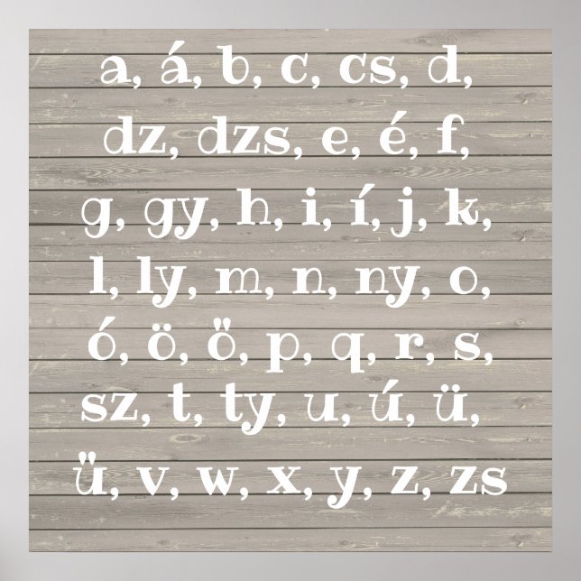 Affiche alphabet hongrois en bois (Devant)