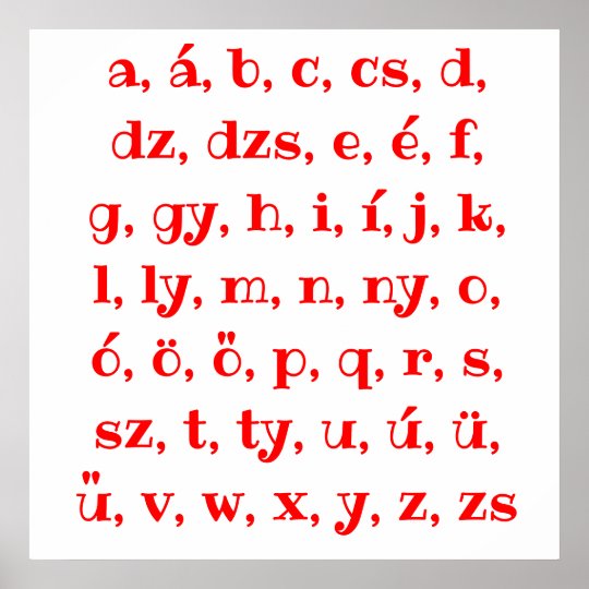 Affiche Alphabet Hongrois En Rouge Zazzle Fr