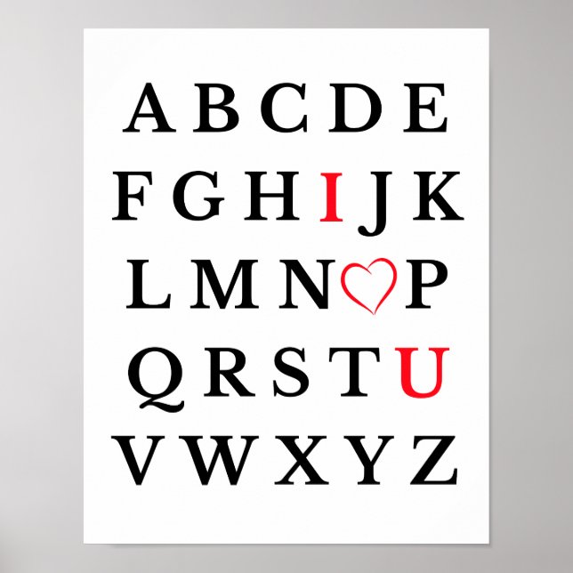 Affiche Alphabet I Love You Heart Majuscule Lettre Enfants (Devant)