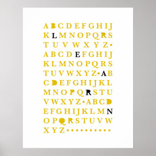Affiche Alphabet jaune Lettre d'apprentissage Typographie