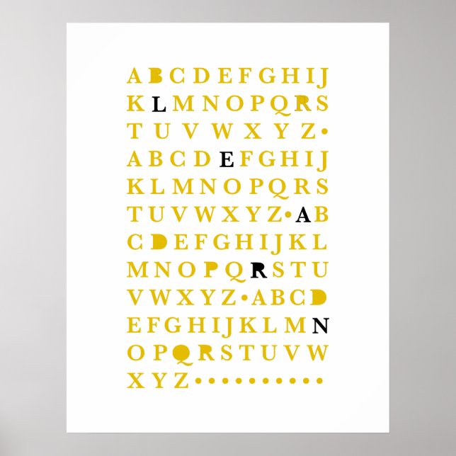 Affiche Alphabet jaune Lettre d'apprentissage Typographie  (Devant)