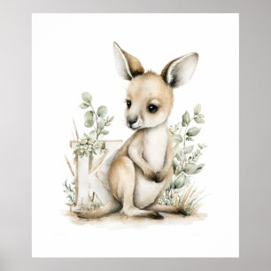 Affiche Alphabet mignon en aquarelle des bébés animaux Kan