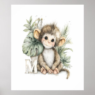 Affiche Alphabet mignon en aquarelle des bébés animaux Sin