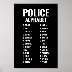 Affiche Alphabet phonétique de police noir et blanc