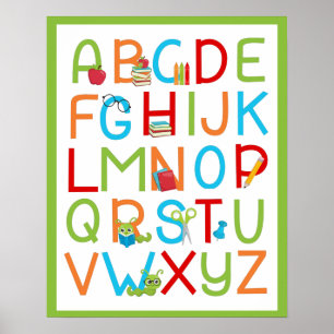 Affiche Alphabet Ver de Livre Scolaire de A à Z sur Fond V