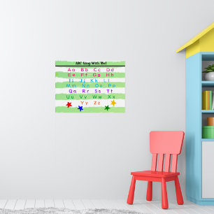 Affiche Alphabet Vert Bandes Aquarelle Blanche