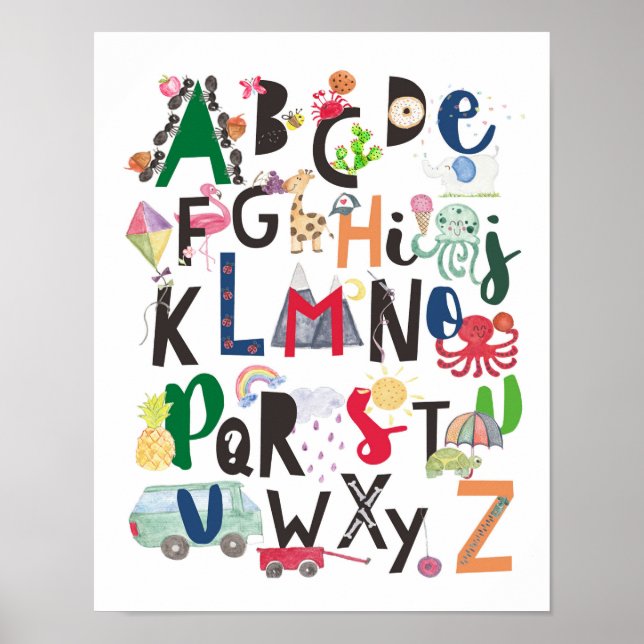 Affiche Alphabet Wall Art, Aquarelle ABC Décor pour enfant (Devant)